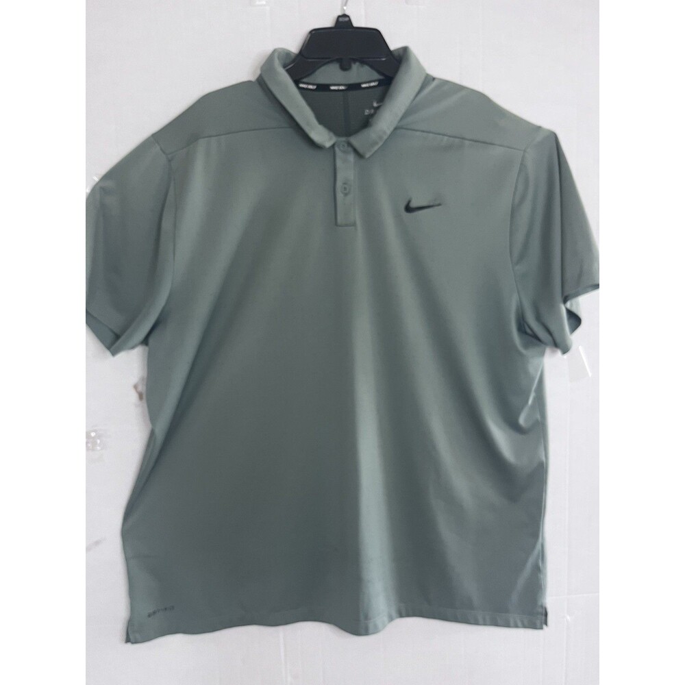 Nike Polo Shirt Mens XXL Green Dotted Active Golf Performance Dri-Fit Stretch SS